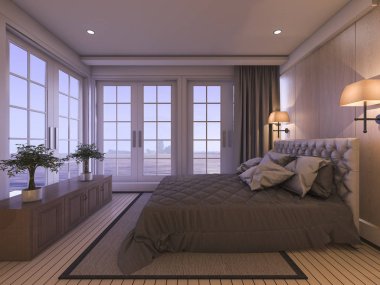 alacakaranlık sahnesinde bitki 3D render romantik lüks yatak odası