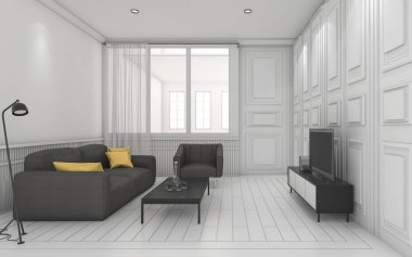 güzel mobilya ile 3D işleme beyaz klasik oturma odası