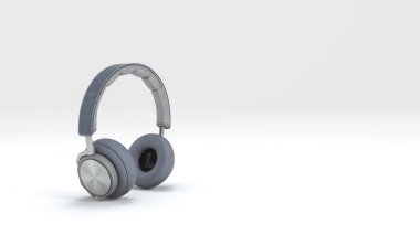 3D Render güzel mavi kulaklık beyaz arka planda izole