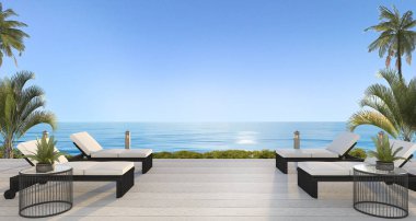 3D render açık plaj yatak güzel gökyüzü ve deniz ile beach yakınındaki