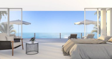 güzel yatak ve tekli yaz aylarında 3D render harika yatak odası