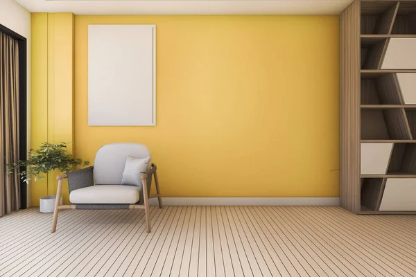3D Rendering Vintage gelbes Wohnzimmer mit Sessel und schönem Design — Stockfoto