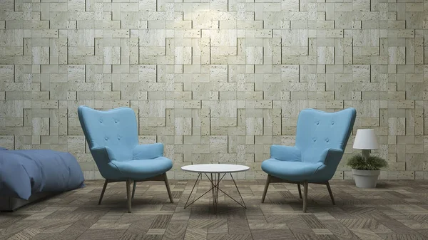 3D-Rendering blau schöner Design-Sessel in schöner Textur Wohnzimmer — Stockfoto