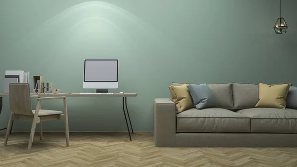 3D vykreslování pěkné vinobraní zelený obývák s pěkným designem nábytku — Stock fotografie