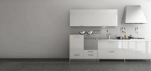 3d renderização agradável cozinha definida no quarto estilo mínimo — Fotografia de Stock