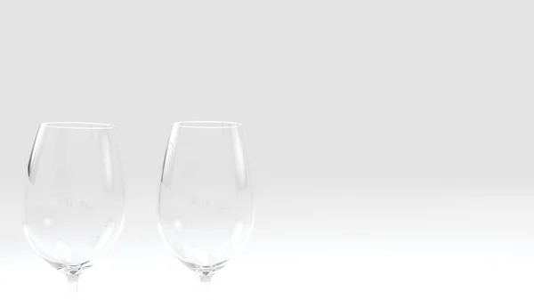 3d rendering close up copas de vino vacías transparentes — Foto de Stock