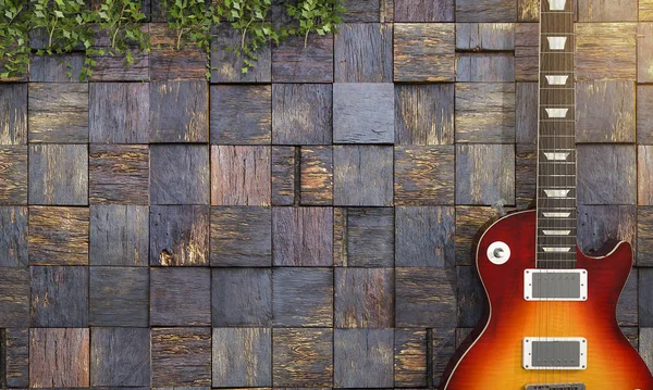 3d renderização guitarra elétrica perto de parede romântica — Fotografia de Stock