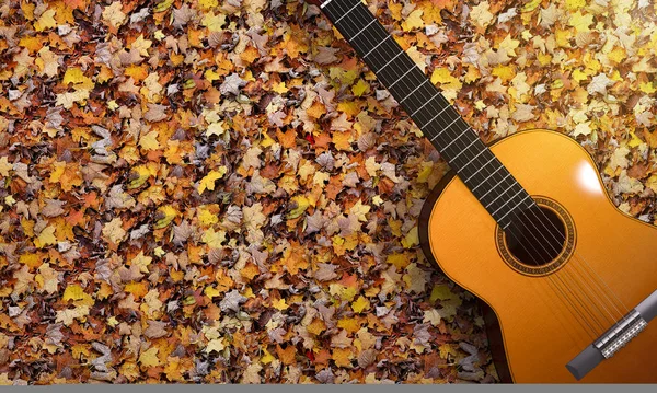 3d guitarra de renderização no jardim de outono vintage — Fotografia de Stock