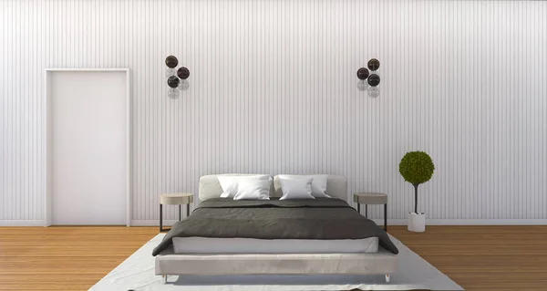 3D-Rendering schönes Bett im Loft weißes Schlafzimmer — Stockfoto