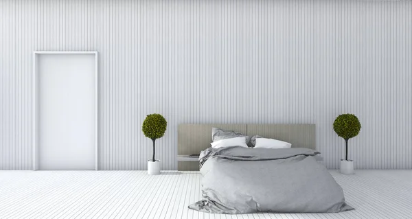 3D-Rendering weiß minimales Schlafzimmer mit Pflanze — Stockfoto