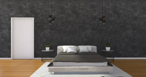 3d rendering beautiful bed in loft bedroom — Stock Photo, Image