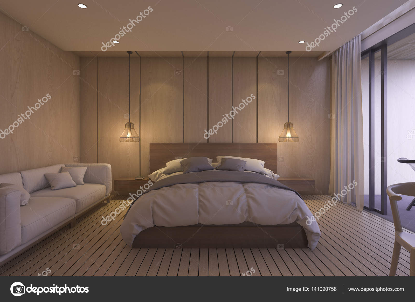 3d Rendering Luxury Bedroom With Soft Bed In The Morning Stock