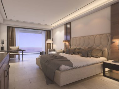 lüks dekor ile 3D render klasik yatak odası