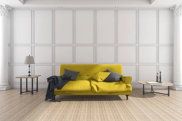 3D-Rendering gelbes Sofa im klassischen Wohnzimmer — Stockfoto
