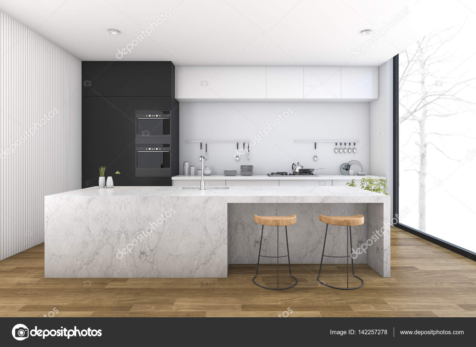 3d Rendering Moderna Cozinha Com Piso De Madeira Stock Photo 3d Rendering Moderna Cozinha Com Piso De Madeira Stock Photo