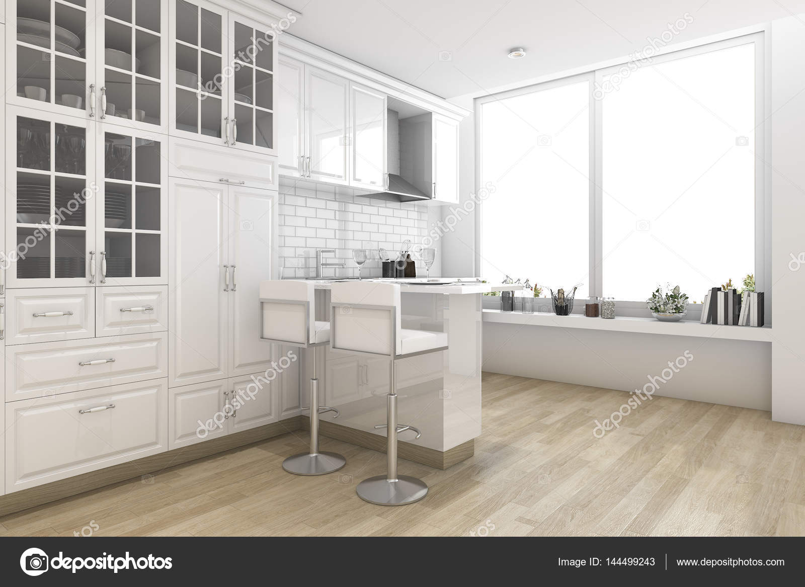3D Rendering weißen skandinavischen Stil Küche und Esszimmer ... 3D Rendering weißen skandinavischen Stil Küche und Esszimmer ...
