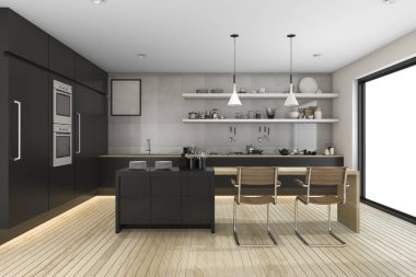 Bölge yemek 3d render siyah modern mutfak