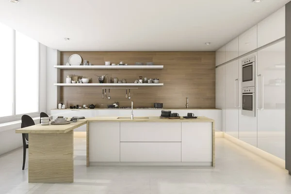 Kuchnia w stylu loft biały 3D renderowania — Zdjęcie stockowe