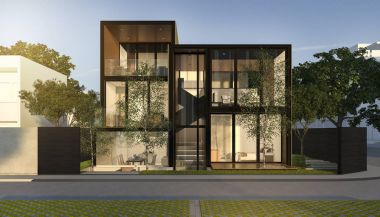 3D render siyah çatı modern ev yaz aylarında