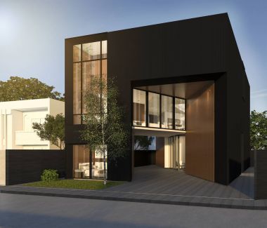 3D render en az siyah küp evde yaz