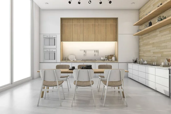 3D renderowania biały loft kuchnia z ładny wystrój restauracji strefa — Zdjęcie stockowe