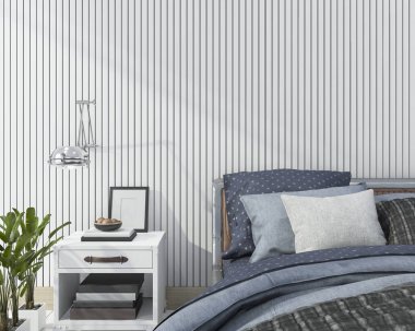 3D Render mavi kapatın İskandinav yatak