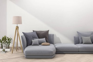 3D render retro mavi koltuk tuğla duvar ile en az oturma odasında