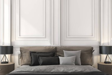 3D render yakın çekim klasik yatakta kahverengi: Klasik yatak odası 