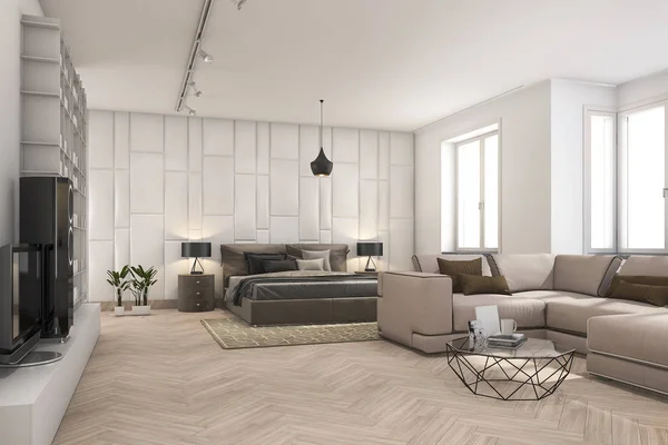 3d rendering scandinavian living room and bedroom — Stock Photo, Image
