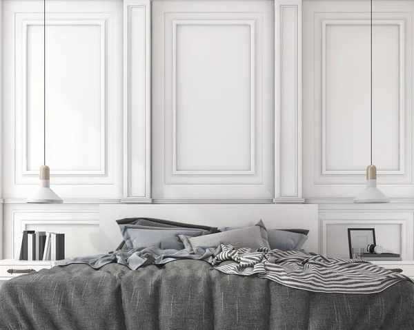 3D vykreslování zblízka modré měkké classic postel do ložnice v klasickém stylu — Stock fotografie
