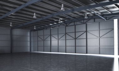 3D güzel boş metal depo oluşturma