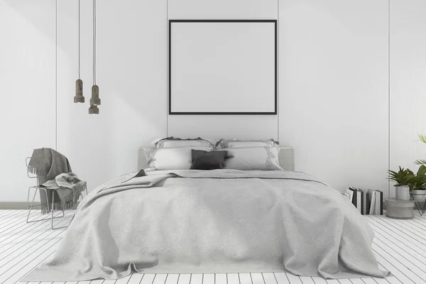 3D rendering χλεύη επάνω Σκανδιναβική υπνοδωμάτιο με λευκό τόνο ξύλα — Φωτογραφία Αρχείου