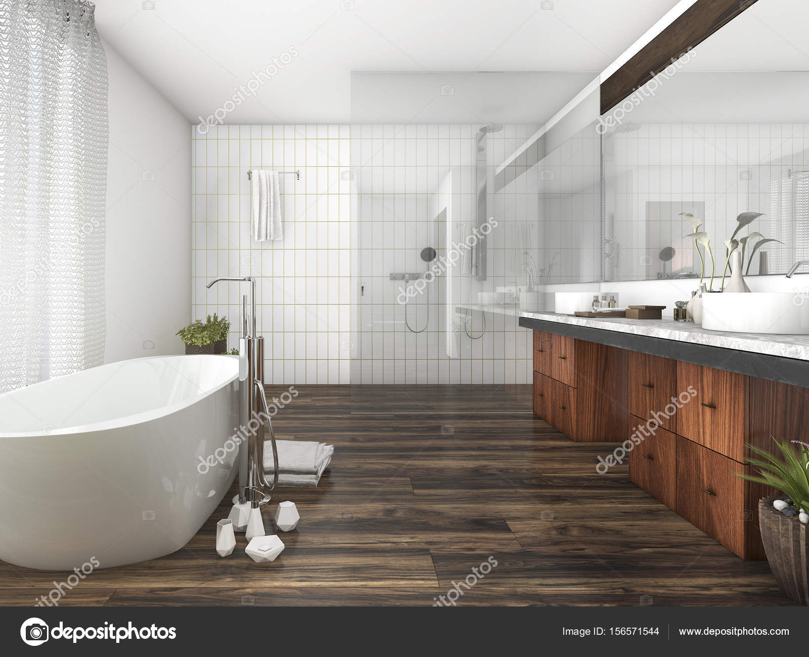 3D Rendering Holz und Fliesen design Badezimmer in der Nähe von ... 3D Rendering Holz und Fliesen design Badezimmer in der Nähe von ...