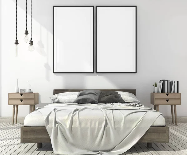 3D-Rendering vintage minimal mock up Schlafzimmer im skandinavischen Stil — Stockfoto