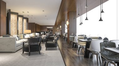 3D render lüks suite otel yatak odası küvet ve sayaç çubuklu
