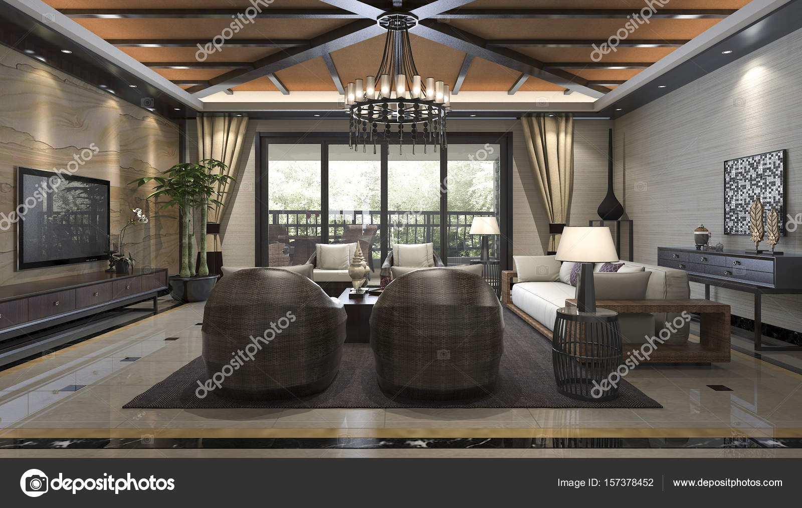 3d Rendering Tropical Style Resort Suite Living Reception