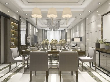 3D rendering lüks ve modern restoran ve bölge yemek