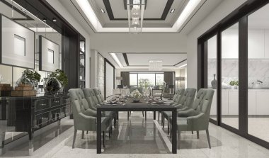 3D rendering lüks ve modern restoran ve bölge yemek