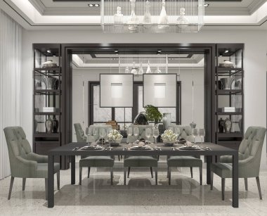 3D rendering lüks ve modern restoran ve bölge yemek