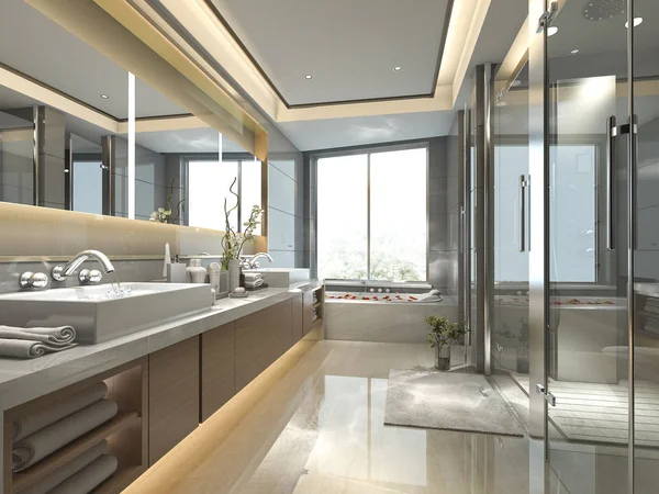 3d renderizado moderno y lujoso baño y aseo — Foto de Stock