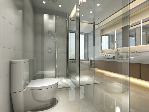 3d renderizado moderno y lujoso baño y aseo — Foto de Stock