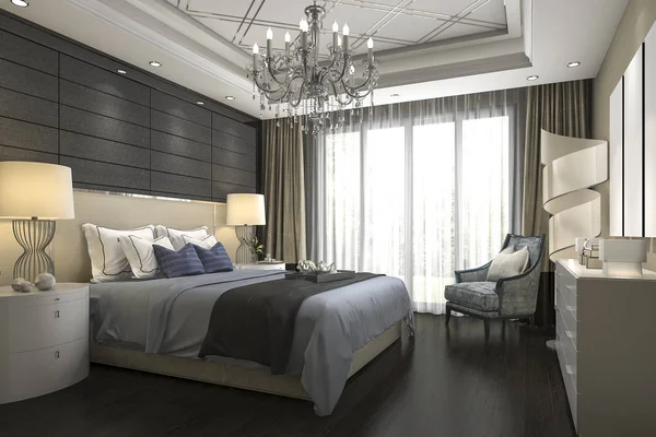 Otelimizde 3D modern yatak odası süiti.