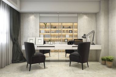 3D işleme modern lüks çalışma odası 