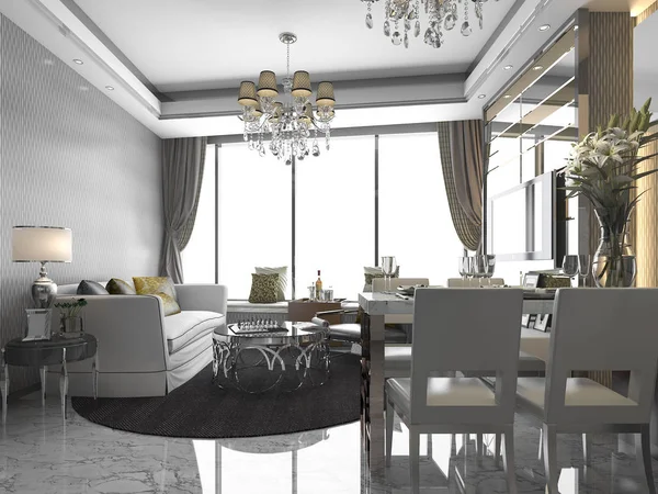 3D rendering lüks ve modern oturma odası ve yemek odası