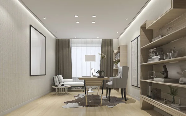 3d rendering modern luxury working room — Stock Photo, Image