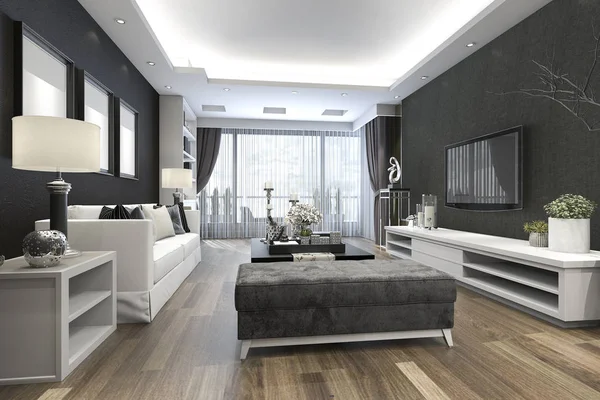 3D vykreslování luxusní a moderní obývací pokoj — Stock fotografie