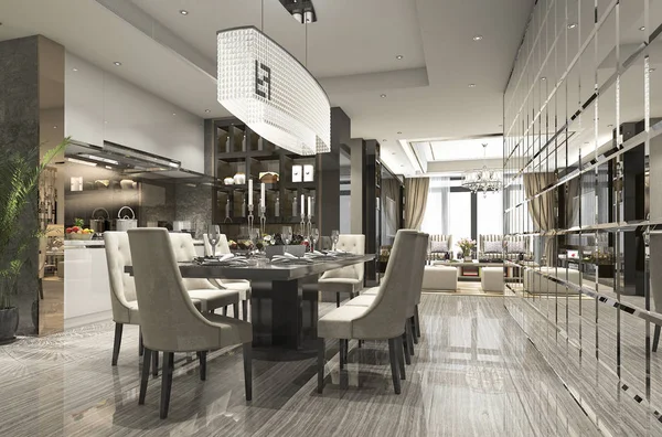 Rendendo 3d lusso e ristorante moderno e zona pranzo — Foto Stock