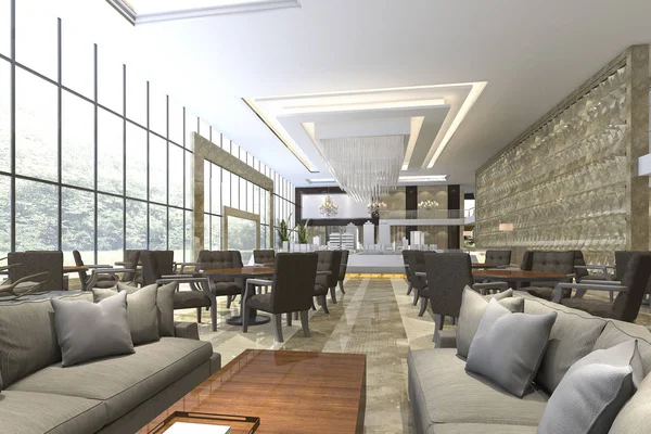 3D vykreslování luxusní Hotelová recepce a salonek restaurace — Stock fotografie