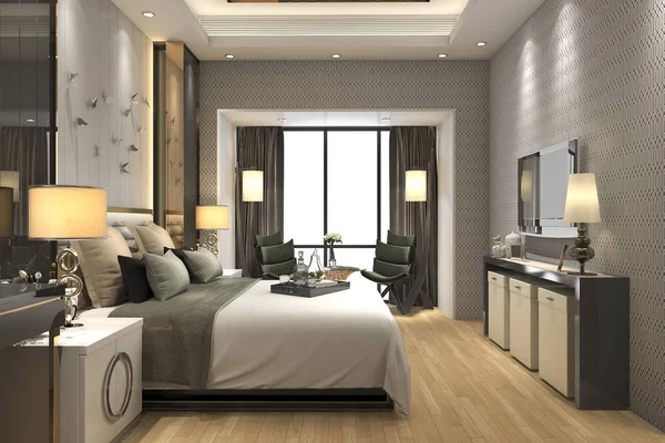 3d rendering luxe moderne slaapkamer suite in hotel — Stockfoto