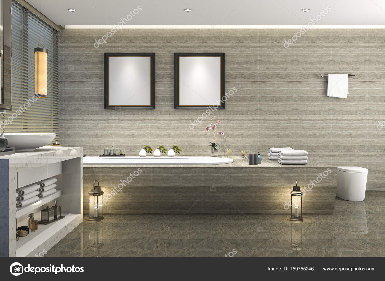 3d rendering modern klasszikus fürdÅszoba luxus csempe dekor, szép ... Dekor csempe fürdőszoba csempe